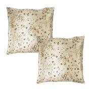 tesco Faux Silk Print Cushion, Natural, Twinpack
