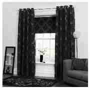 Flock Damask Lined Curtains 64x54 Black