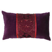 tesco Flock Damask Panelled Oblong Cushion , Plum