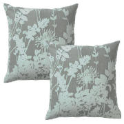Tesco Floral Print Cushion, Grey Florette,