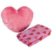 Kids Printed Heart Fleece & Cushion, Pink