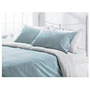 Tesco Linear Leaf Print Duvet Set Single, Aqua