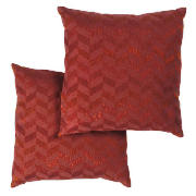 tesco Metallic Geometric Cushion, Red, Twinpack