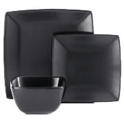 tesco Mono Matt Square Dinner Set 12 piece Black