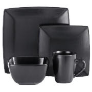 tesco Mono Matt Square dinner Set 16 piece Black