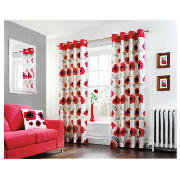 Poppy Print Unlined Eyelet Curtain, Red