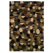 Retro Multi Circles Design Wool Rug, Black