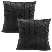 Tesco Ribbed Faux Fur Cushion, Black, Twinpack