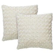 Tesco Rose Faux Fur Cushion, Cream, Twinpack