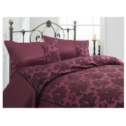 Tesco Satin Flock Damask Double Duvet Set, Plum
