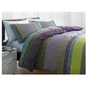 Tesco Smith Stripe Print Duvet Set Single, Teal