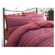 Tesco Stripe Double Duvet Set, Plum/ Red