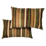 Striped Stab Stitch Cushion , Green