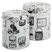 tesco Vintage Baker Kitchen Tin Cannister 2 pack
