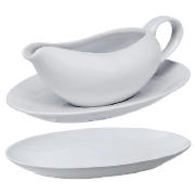white porcelain large platter and gravy boat