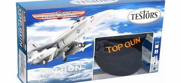 Testores Airplane Plastic Model Kit Top Gun FA-18 Hornet 1:48 Scale with Baseball Cap