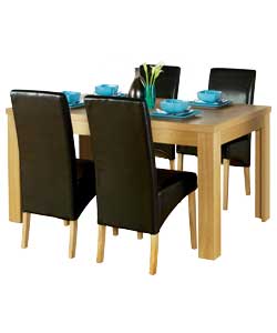Oak Dining Table and 4 Black Skirt Chairs