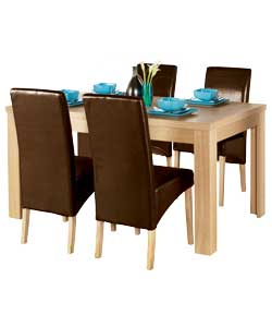 Oak Dining Table and 4 Brown Skirt Chairs