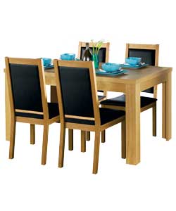 Oak Dining Table and 4 Cushion Black Chairs