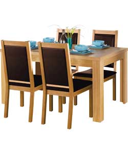 Oak Dining Table and 4 Cushion Brown Chairs