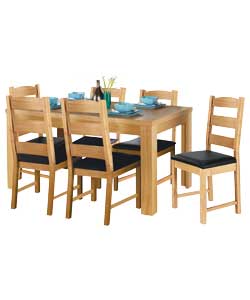 Oak Dining Table and 6 Black Country Chairs