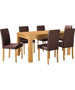 Oak Finish Dining Table and 6 Midback