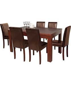 Texas Walnut Dining Table and 6 Midback Brown