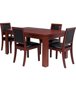 Texas Walnut Finish Dining Table and 4 Black