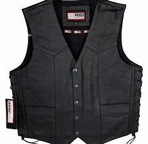 Texpeed Mens Leather Motorcycle Biker Waistcoat - 46`` - Xlarge