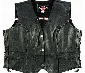 Texpeed Womens Leather Motorcycle Biker Waistcoat - UK 18