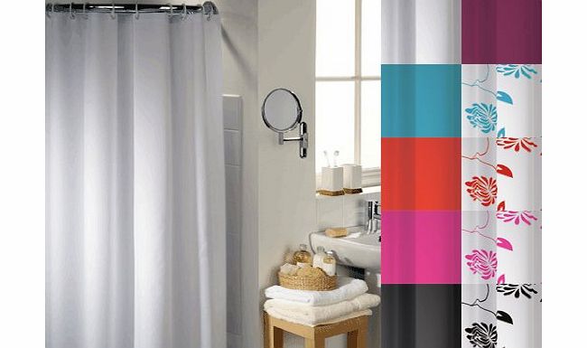 Textiles Direct Refresh White Water Repellent Polyester Shower Curtain Including 12 Curtain R...