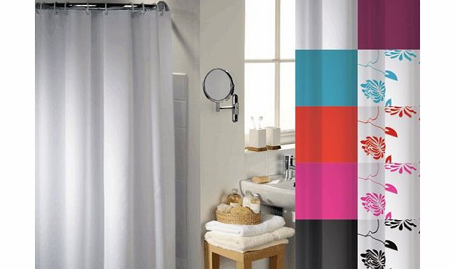 Textiles Direct Refresh White Water Repellent Polyester Shower Curtain Including 12 Curtain R...