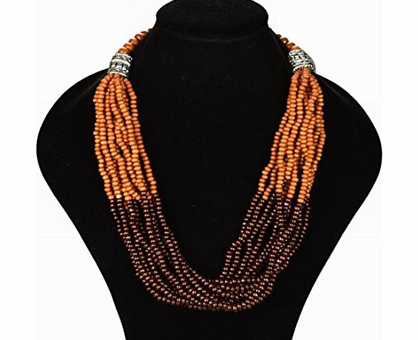 Thboxes Charms VTG Multilayer Dichroic Contrast Color Brown Coffee Beads Gothic Collar Chain Bib Necklaces