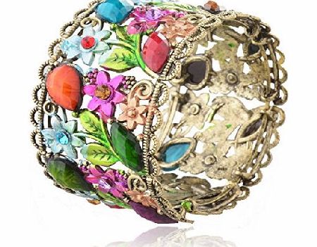 Thboxes VTG Colorful Flower Bronze Resin CZ Rhinestone Drop Hollowed Bracelet Bangle