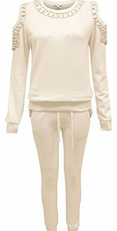 The Amber Orchid NEW LADIES CUT OUT BEADED JOGGING SUIT WOMENS SWEATSHIRT PANTS FULL TRACKSUIT