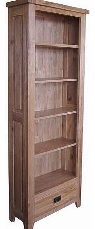 The Balmoral Oak Range BALMORAL Natural Oak Rustic Farmhouse / Country Cottage Tall 5 Shelf Bookcase with Ring Handle Drawer