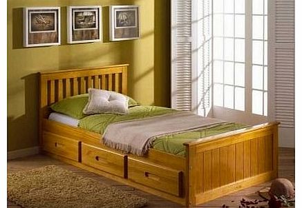 The Bed Collection 3FT SINGLE SOLID PINE KIDS CHILDRENS CAPTAIN CABIN STORAGE BED IN A WAXED FINISH