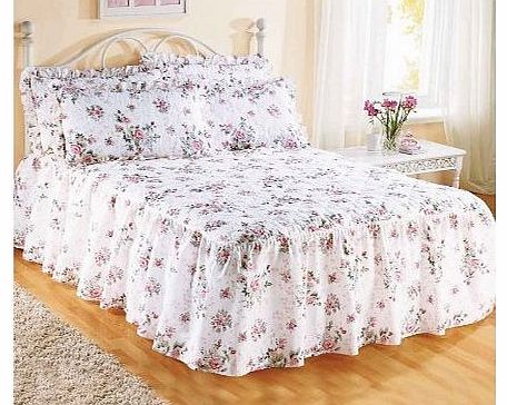 Double Bed Luxury Hotel Quality Rose Garden Printed Floral Fitted Bedspread Cream - Quilted Traditional design 22`` Side Valance