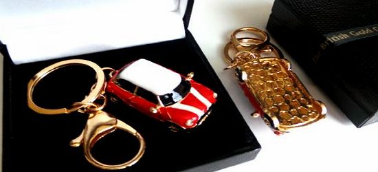 24K Gold Luxury BMW Mini One Cooper S JCW Car Keyring with Crystal Headlamps, Mirrors amp; Number Plate