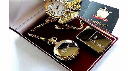 The British Silver Company 24K GOLD JAMES BOND 007 POCKET WATCH AND CIGARETTE LIGHTER LUXURY GIFT SET LIMITED EDITION COLLECTION
