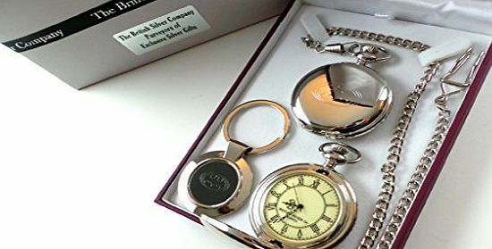 The British Silver Company BATMAN Silver Pocket Watch and Keyring Luxury Collectors Gift Set Collection in Presentation Case