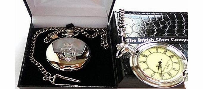 British Police Silver Plated Pocket Watch in Luxury Gift Set UK Police Force Officers Emblem Engraved into Silver plated Steel
