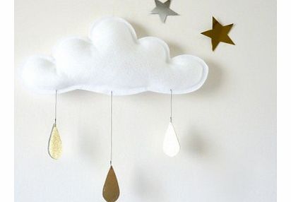 The Butter Flying White cloud with Gold Rain drops Mobile `One size