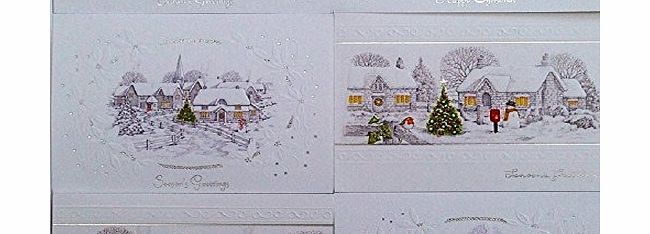 (2 x16 - TWIN PACK) - 32 Winter Snow Landscapes Embossed Christmas Xmas Cards - 8 Designs - Includes Envelopes