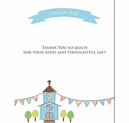 Boys Christening Church and Bunting Thank You Cards - Pack of 10