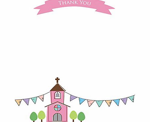 The Card Gallery Brand Girls Christening Church and Bunting Thank You Cards - Pack of 10