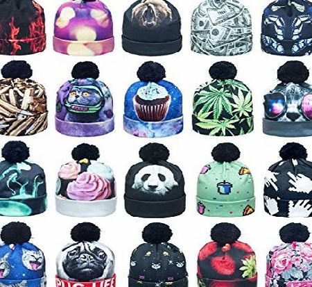 The Christmas Outfit FULL PRINT WOMENS MENS BEANIE HAT BOBBLE WINTER WARM 3D PRINTED GALAXY POMPON (ONE SIZE FITS ALL, CATS (Bobble))