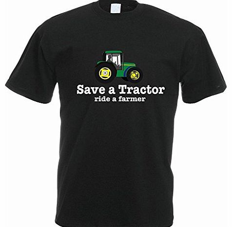 The Classic Image Company SAVE A TRACTOR RIDE A FARMER - Farming / Agriculture / Mens T-shirt (Large, Black)