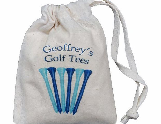 The Cotton Bag Store Ltd Personalised - Golf Tee Bag - Tiny BLUE Drawstring Cotton Bag - Blue design - SUPPLIED EMPTY - Any name printed!