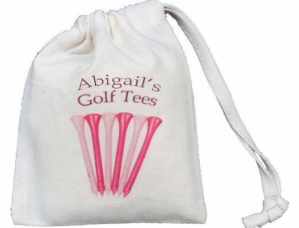 The Cotton Bag Store Ltd Personalised - Golf Tee Bag - Tiny Natural Cotton Drawstring Cotton Bag - Pink design - SUPPLIED EMPTY
